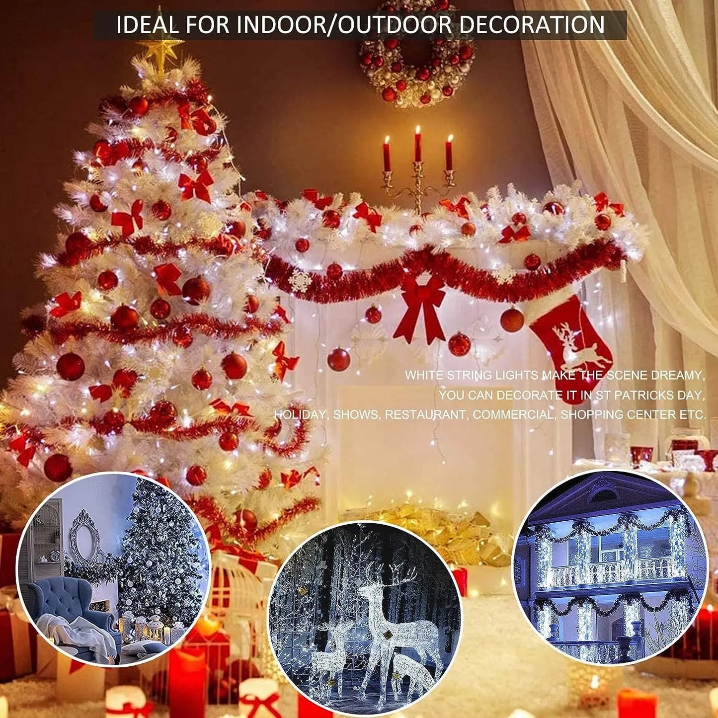 33Ft LED White Fairy String Lights - Perfect for Christmas, Weddings, and Outdoor Decor with 8 Modes and Timer Function