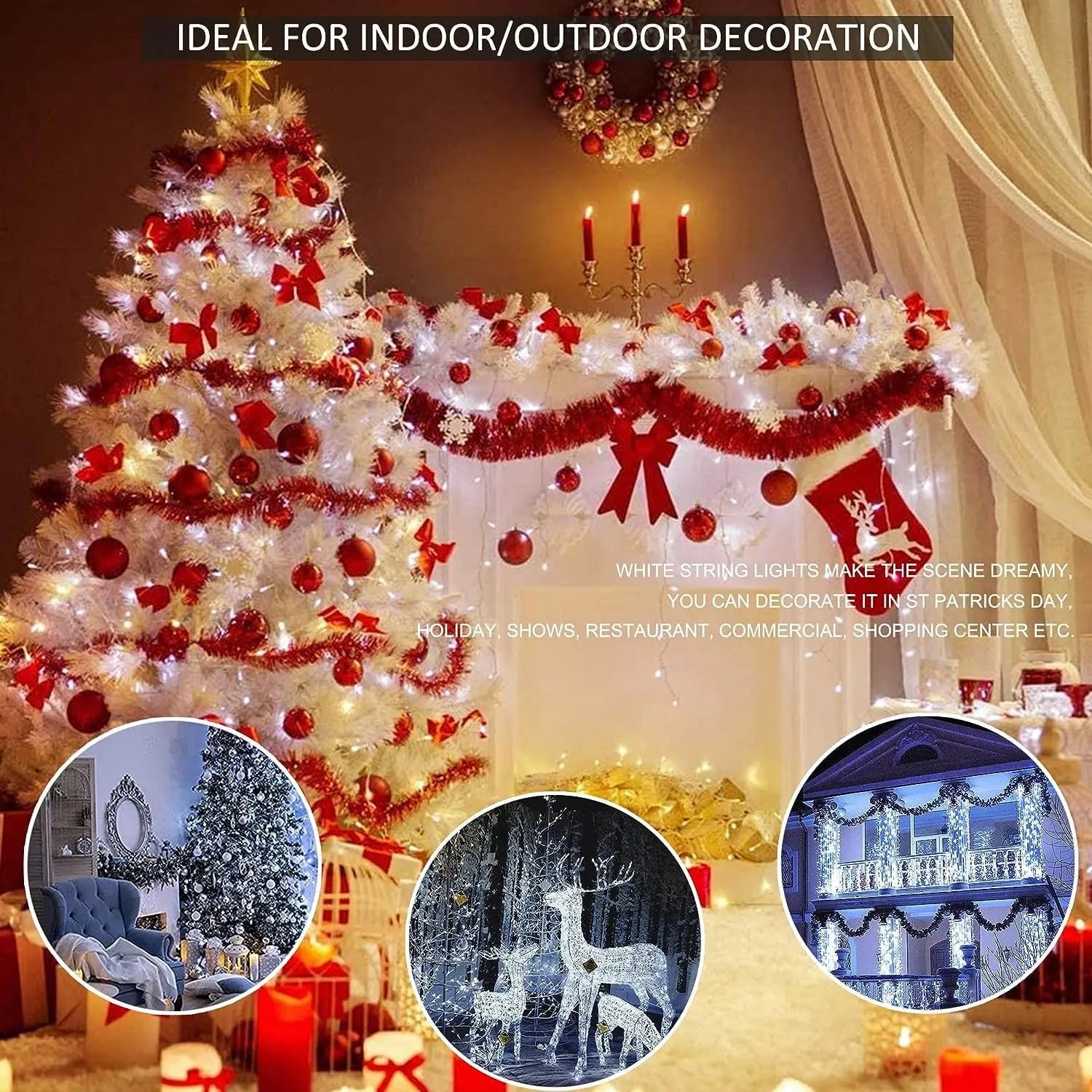33Ft LED White Fairy String Lights - Perfect for Christmas, Weddings, and Outdoor Decor with 8 Modes and Timer Function