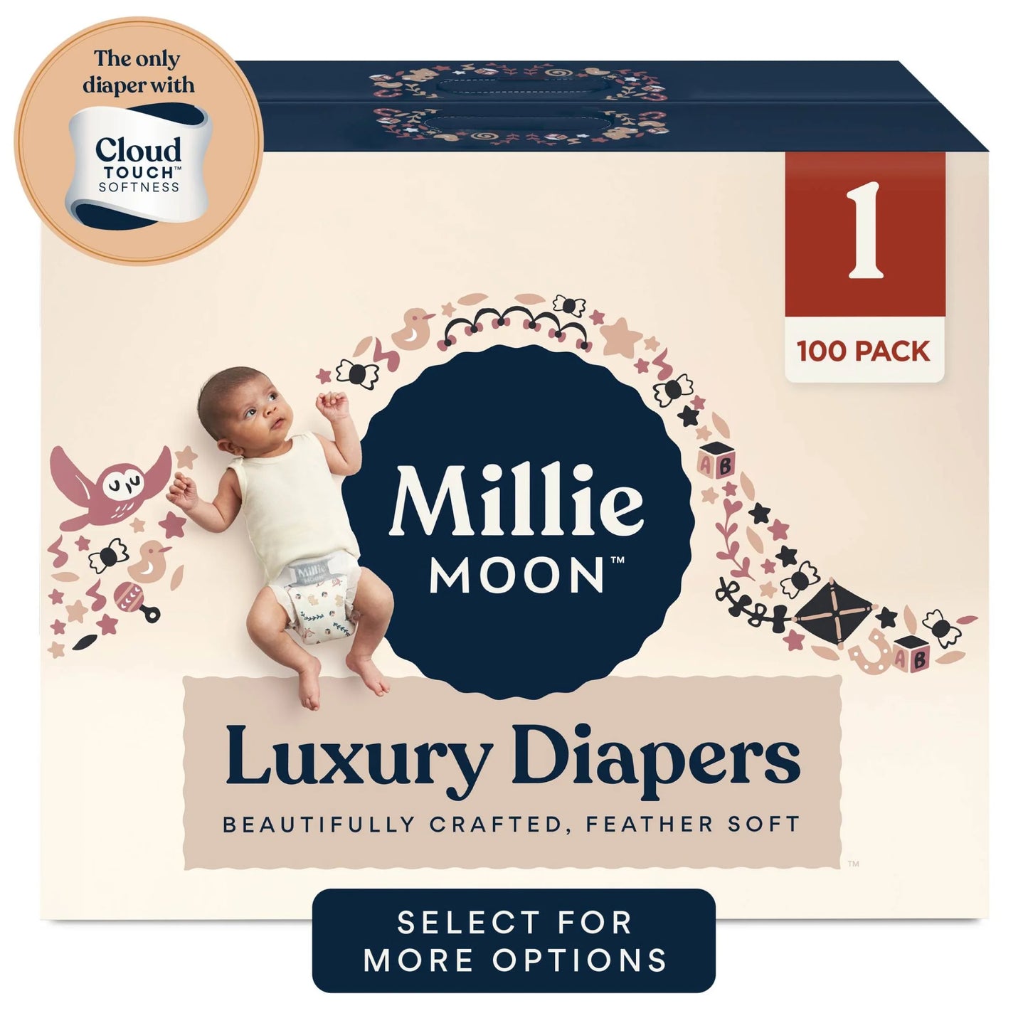 Experience Unmatched Softness and Leak Protection with Millie Moon Luxury Size 1 Diapers - 100 Count for Ultimate Baby Comfort!