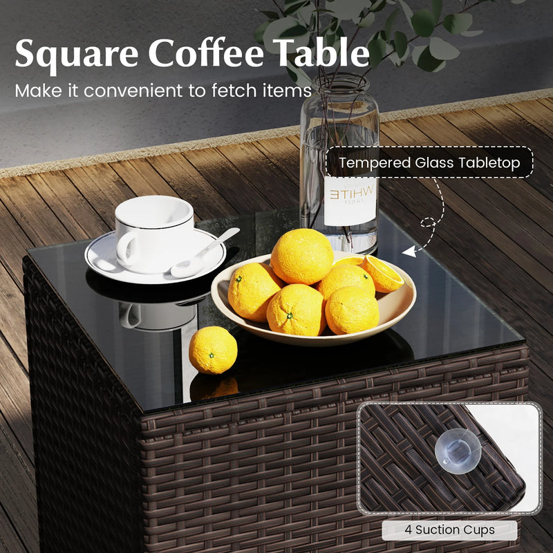 Stylish 3-Piece Outdoor Conversation Set with Cushioned Seats & Durable Tempered Glass Tabletop