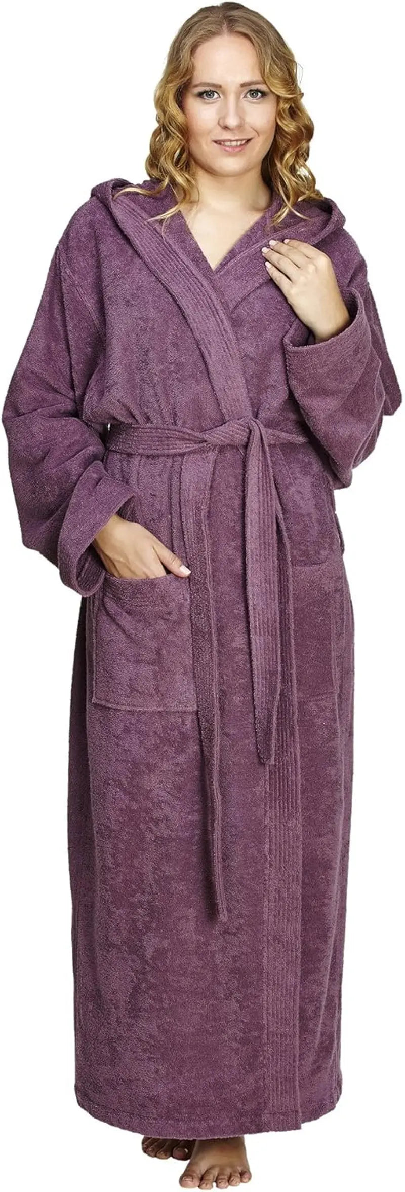 Women'S Pacific Hooded Turkish Cotton Bath Robe with Full Length Options