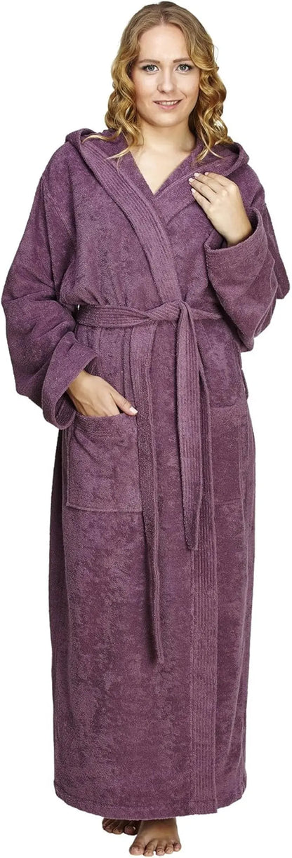 Women'S Pacific Hooded Turkish Cotton Bath Robe with Full Length Options