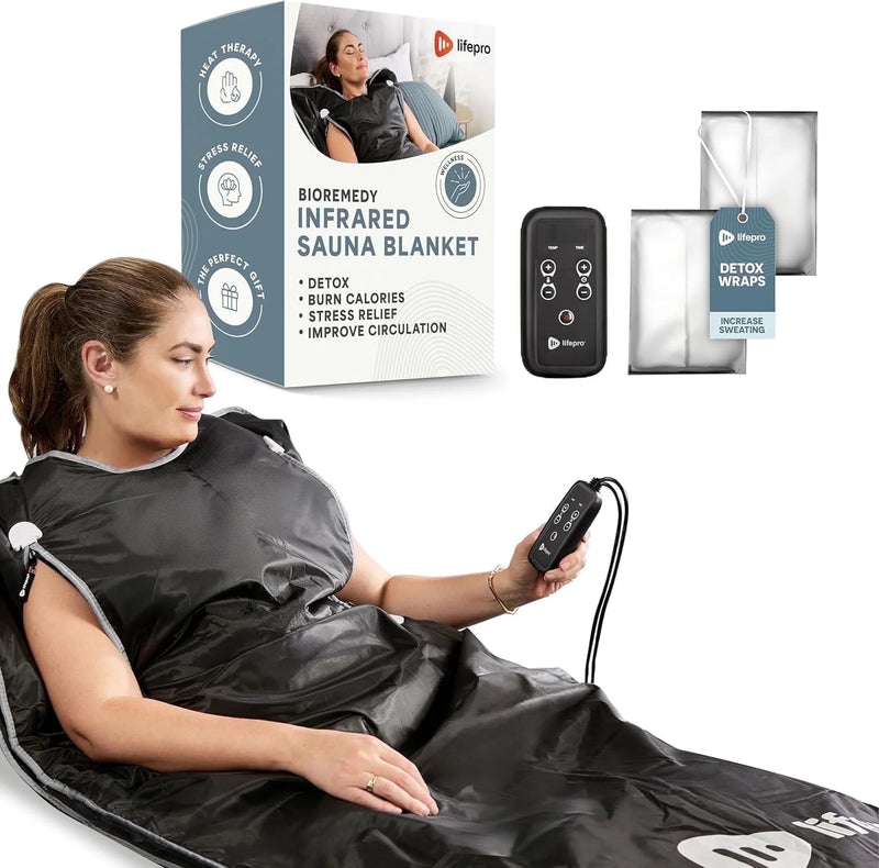 Bioremedy Portable Far-Infrared Sauna Blanket for Weight Loss and Detox - Black