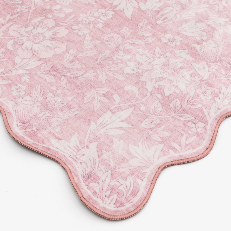 4'X5'6" Pink Feather Faux Fur Scalloped Indoor Area Rug