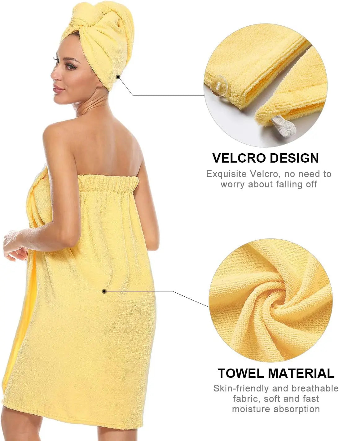 Women'S Spa Wrap & Hair Towel Body Wrap Adjustable Closure Bathrobe