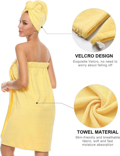 Women'S Spa Wrap & Hair Towel Body Wrap Adjustable Closure Bathrobe