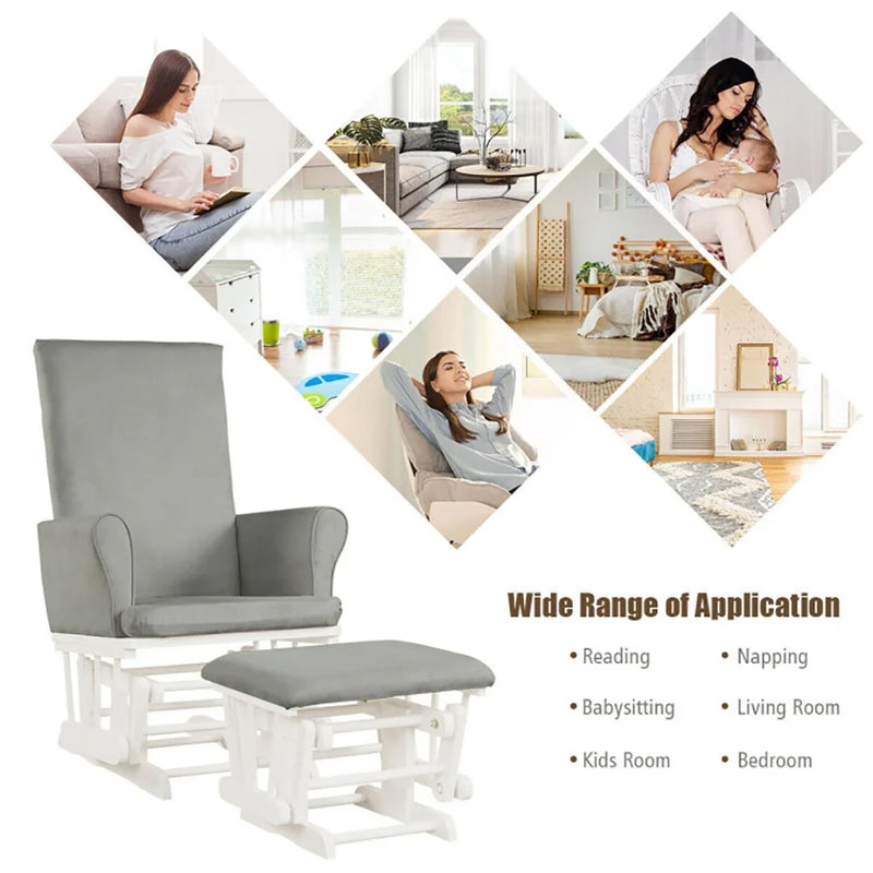 Recliner Chair, Reclining Chair,Lounge Chair,Baby Nursery Relax Rocker Rocking Chair Glider and Ottoman Cushion Set-Gray