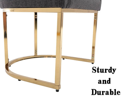 Modern Linen Dining Chair, Mid-Century Upholstered Barrel Kitchen Chairs Fabric Side Chair with Metal Legs and Curved Back for Living Room Dining Room Bedroom, Charcoal