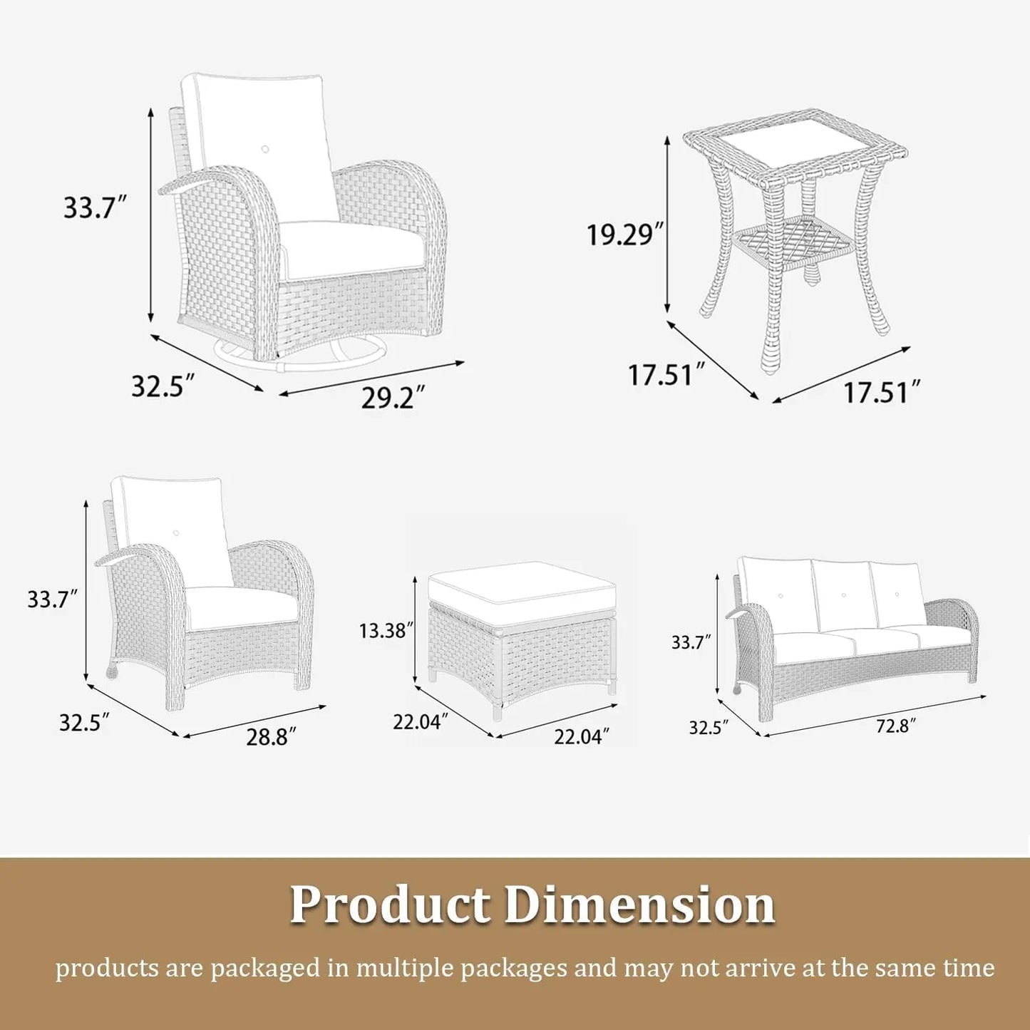 9 Pieces Wicker Patio Furniture Set, Luxury Outdoor Conversation Set with High Back Swivel Rocker Chairs