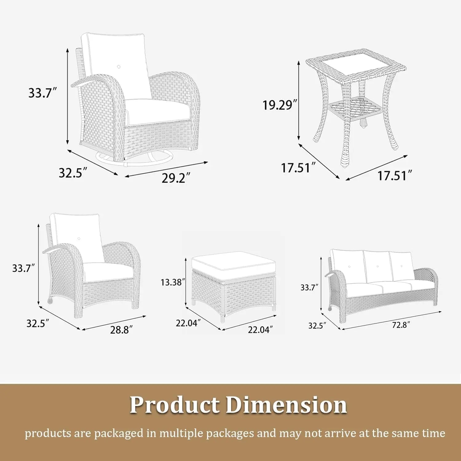 9 Pieces Wicker Patio Furniture Set, Luxury Outdoor Conversation Set with High Back Swivel Rocker Chairs
