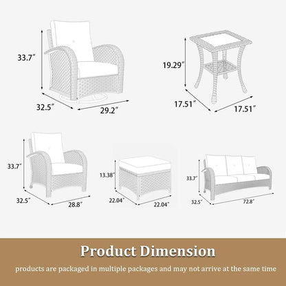 9 Pieces Wicker Patio Furniture Set, Luxury Outdoor Conversation Set with High Back Swivel Rocker Chairs