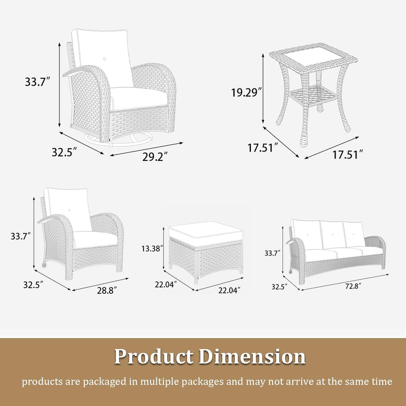 9 Pieces Wicker Patio Furniture Set, Luxury Outdoor Conversation Set with High Back Swivel Rocker Chairs