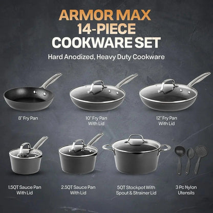 14 Pc Induction Cookware Sets, Kitchen Pots and Pans Set Non Stick, Kitchen Cookware Sets, Nonstick Cookware Set, Non Stick Pots and Pan Set, Hard Anodized, Oven and Dishwasher Safe