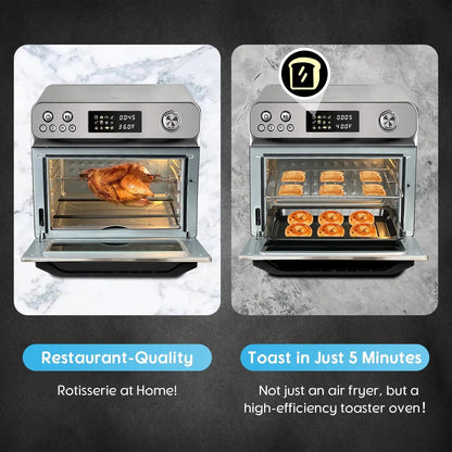 26QT 10-in-1 Stainless Steel Air Fryer Oven with Rotisserie - 1800W Convection Toaster Oven Combo, Easy to Clean Mini Toaster Oven