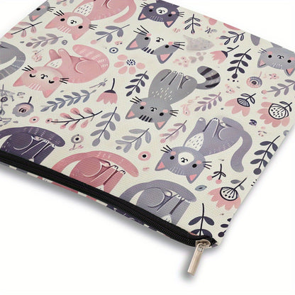 1pc, Cat Floral Pattern Makeup Bag