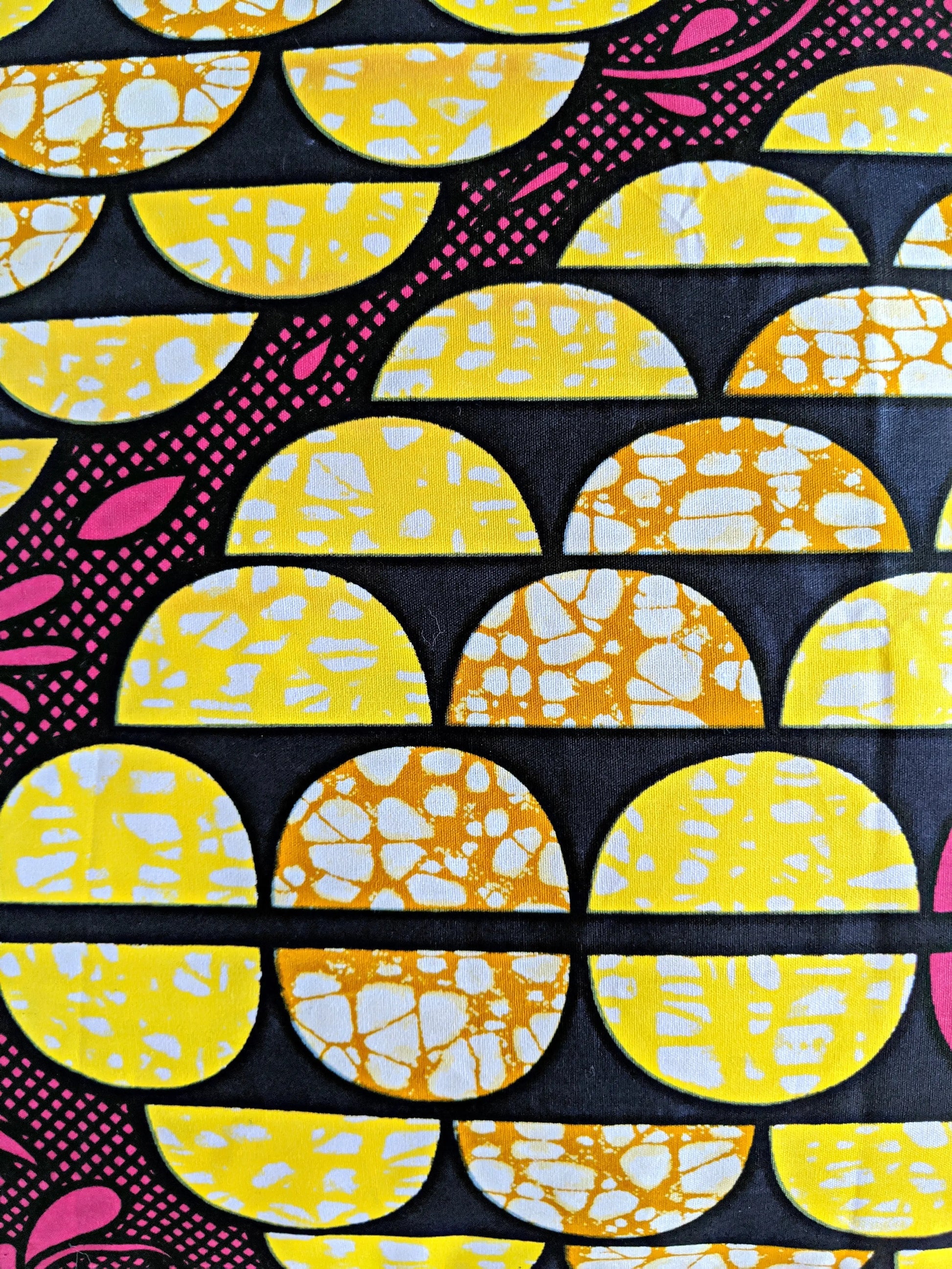 African Print Fabric Pillow Cover -Fuchsia Black Yellow Reflektion Design