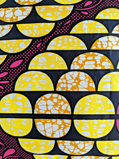 African Print Fabric Pillow Cover -Fuchsia Black Yellow Reflektion Design
