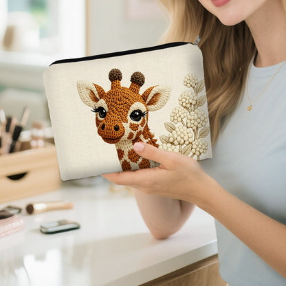Cute Knitted Style Giraffe Print Cosmetics / School Supplies Bag