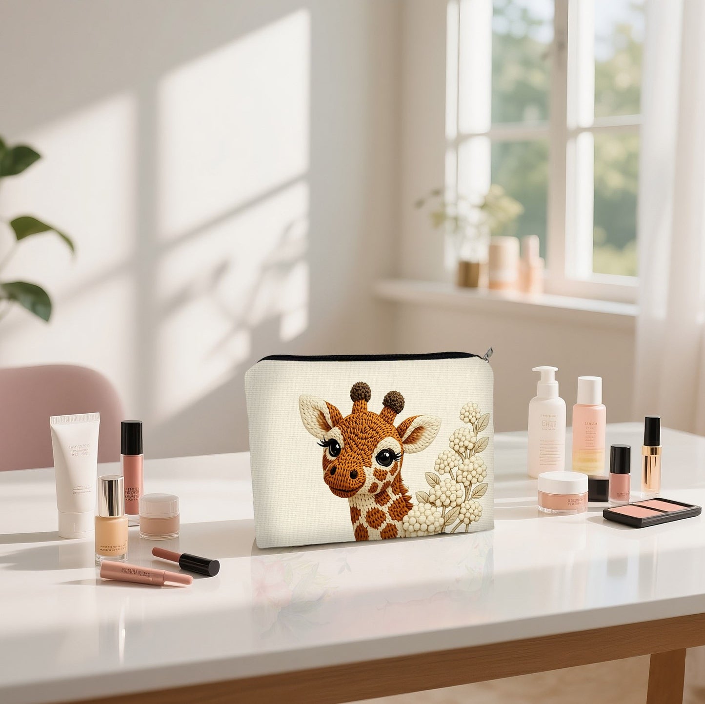 Cute Knitted Style Giraffe Print Cosmetics / School Supplies Bag