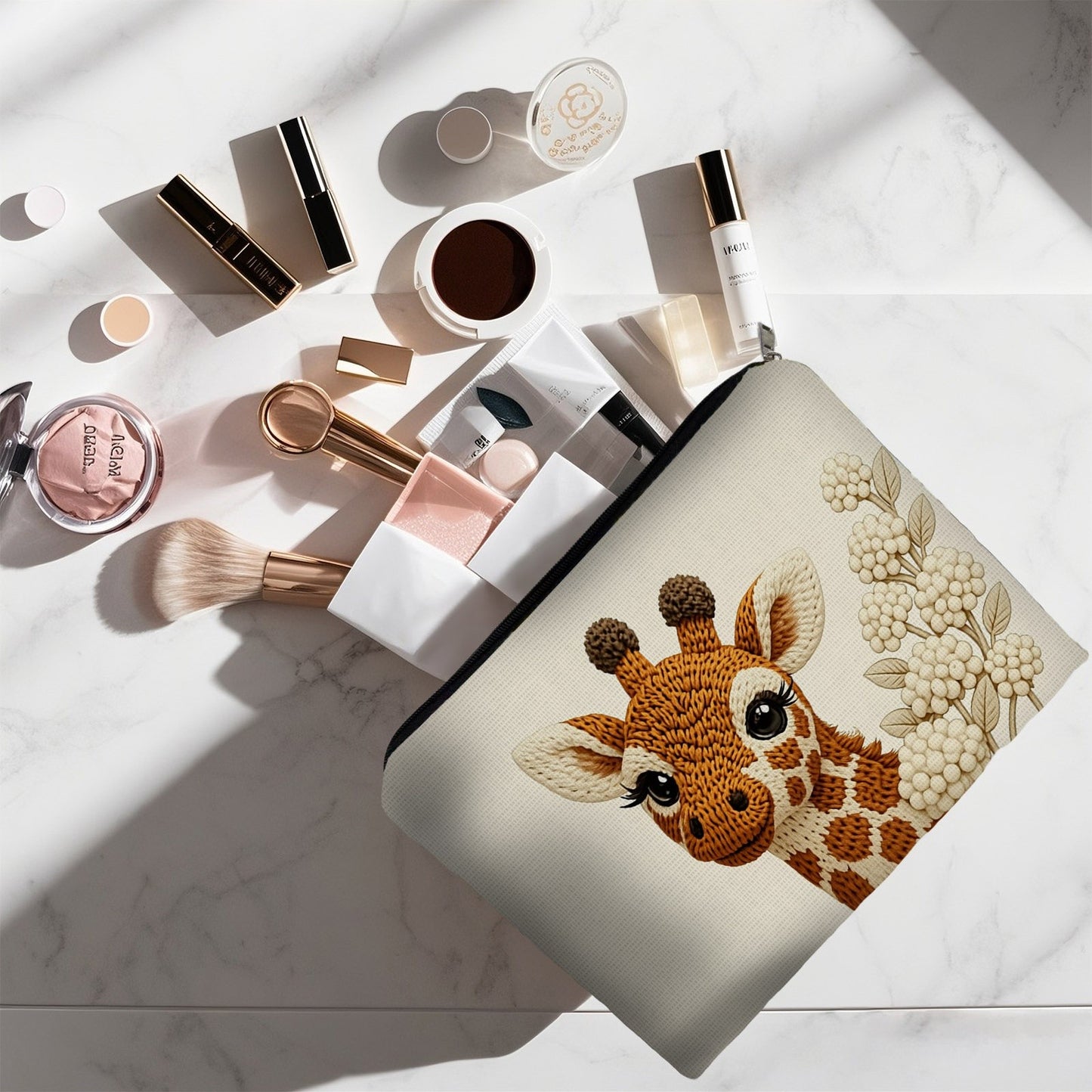 Cute Knitted Style Giraffe Print Cosmetics / School Supplies Bag