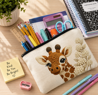 Cute Knitted Style Giraffe Print Cosmetics / School Supplies Bag