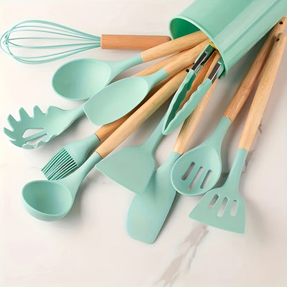 12pcs Silicone Cooking Kitchen Utensils Set with Wooden Handle