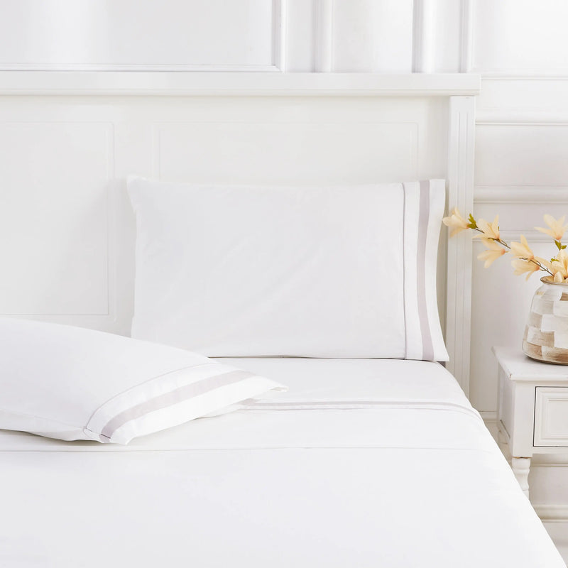 Classic Double Border Percale Cotton Pillowcase Pair Mélange Home