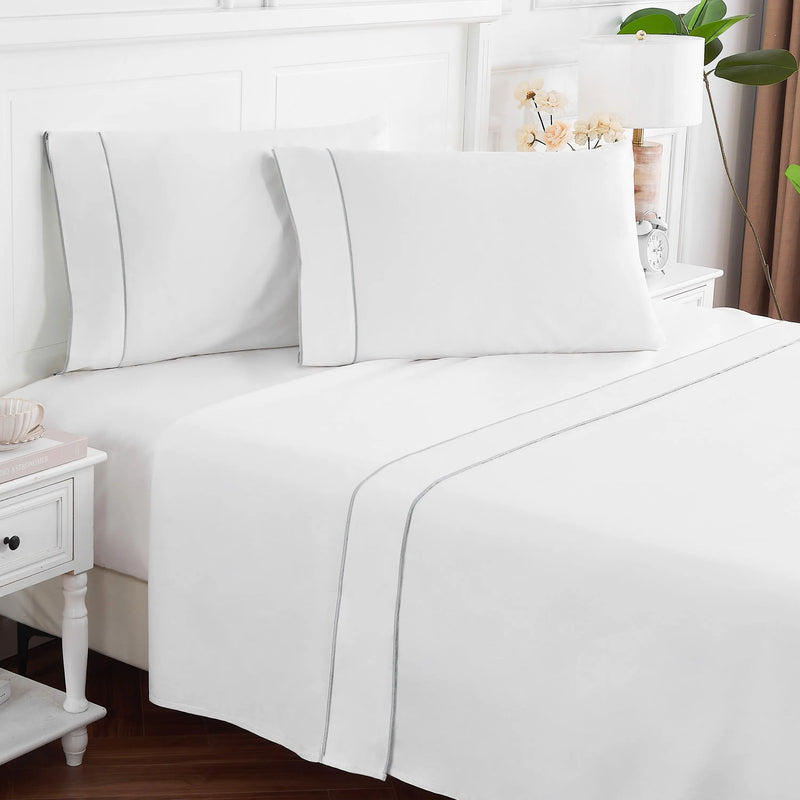 600 Thread Count Framed Sateen Embroidered Cotton Pillowcase Pair Mélange Home