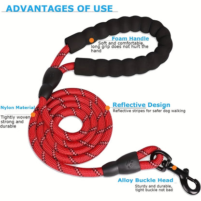 Dog Leash with Comfortable Padded Handle And Highly Reflective Threads