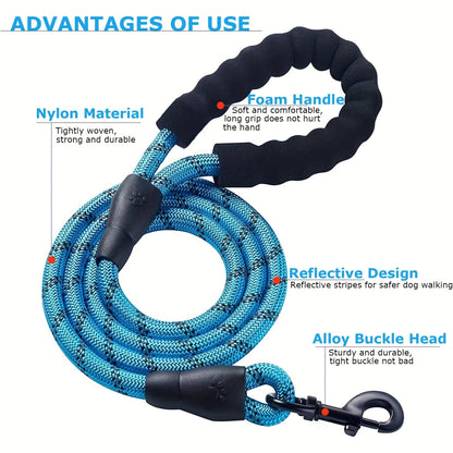 Dog Leash with Comfortable Padded Handle And Highly Reflective Threads