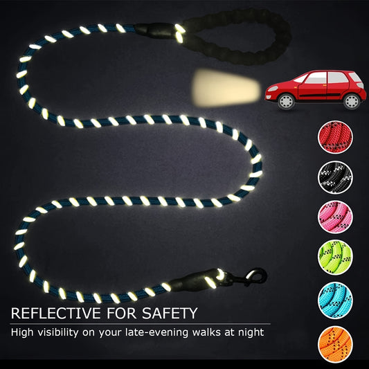 Dog Leash with Comfortable Padded Handle And Highly Reflective Threads