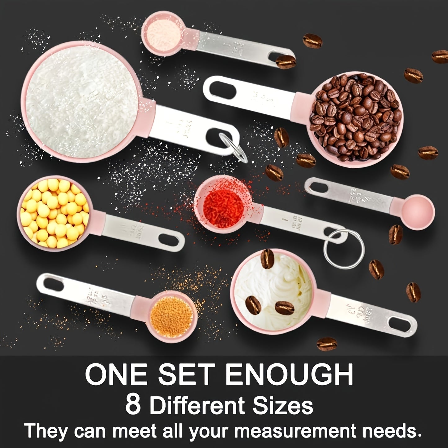 8pcs Stainless Steel Measuring Cup And Spoon Set with Handles