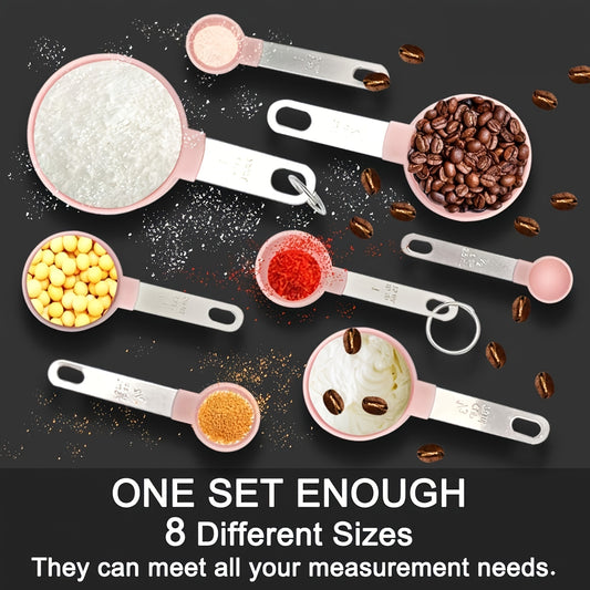 8pcs Stainless Steel Measuring Cup And Spoon Set with Handles