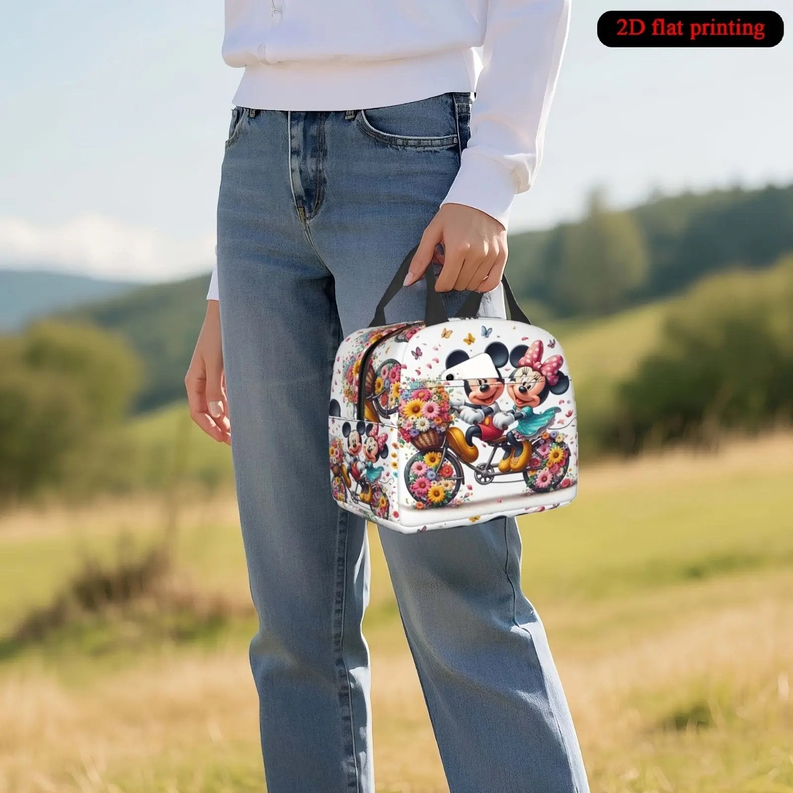 Mickey & Minnie Mouse Colorful Floral Pink Flowers Reusable Cooler Bag Our3Designs