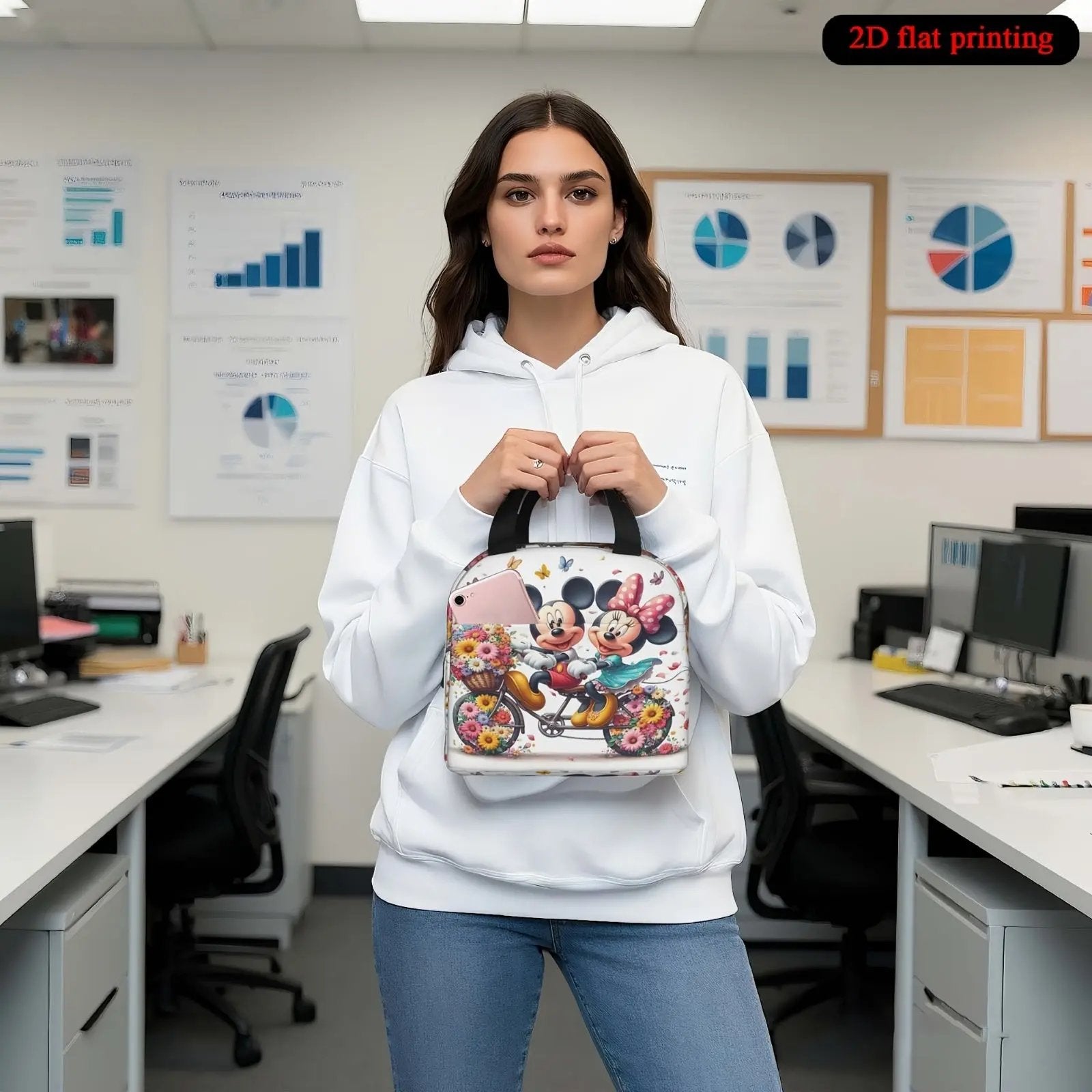 Mickey & Minnie Mouse Colorful Floral Pink Flowers Reusable Cooler Bag Our3Designs