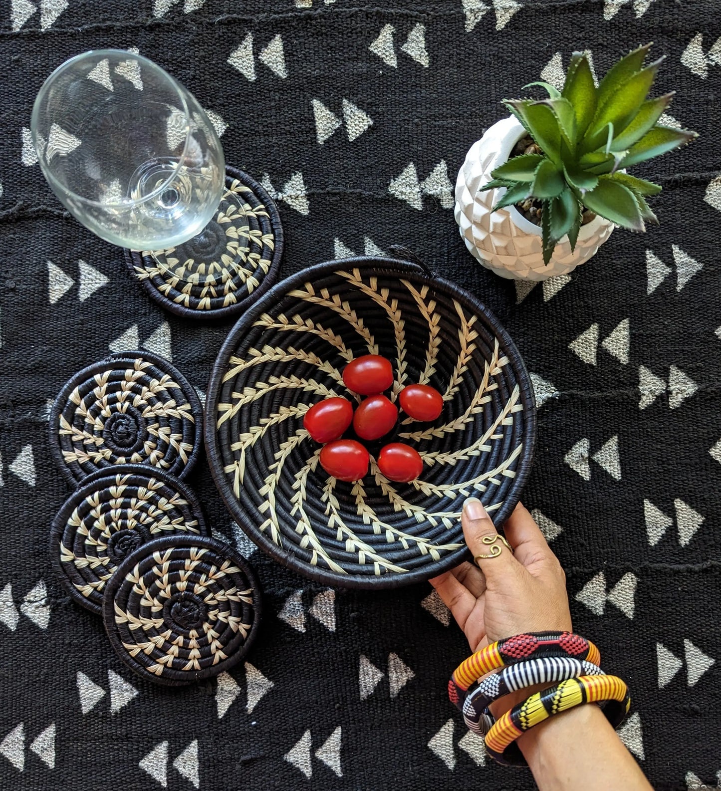 Small Black White Woven African Basket Reflektion Design