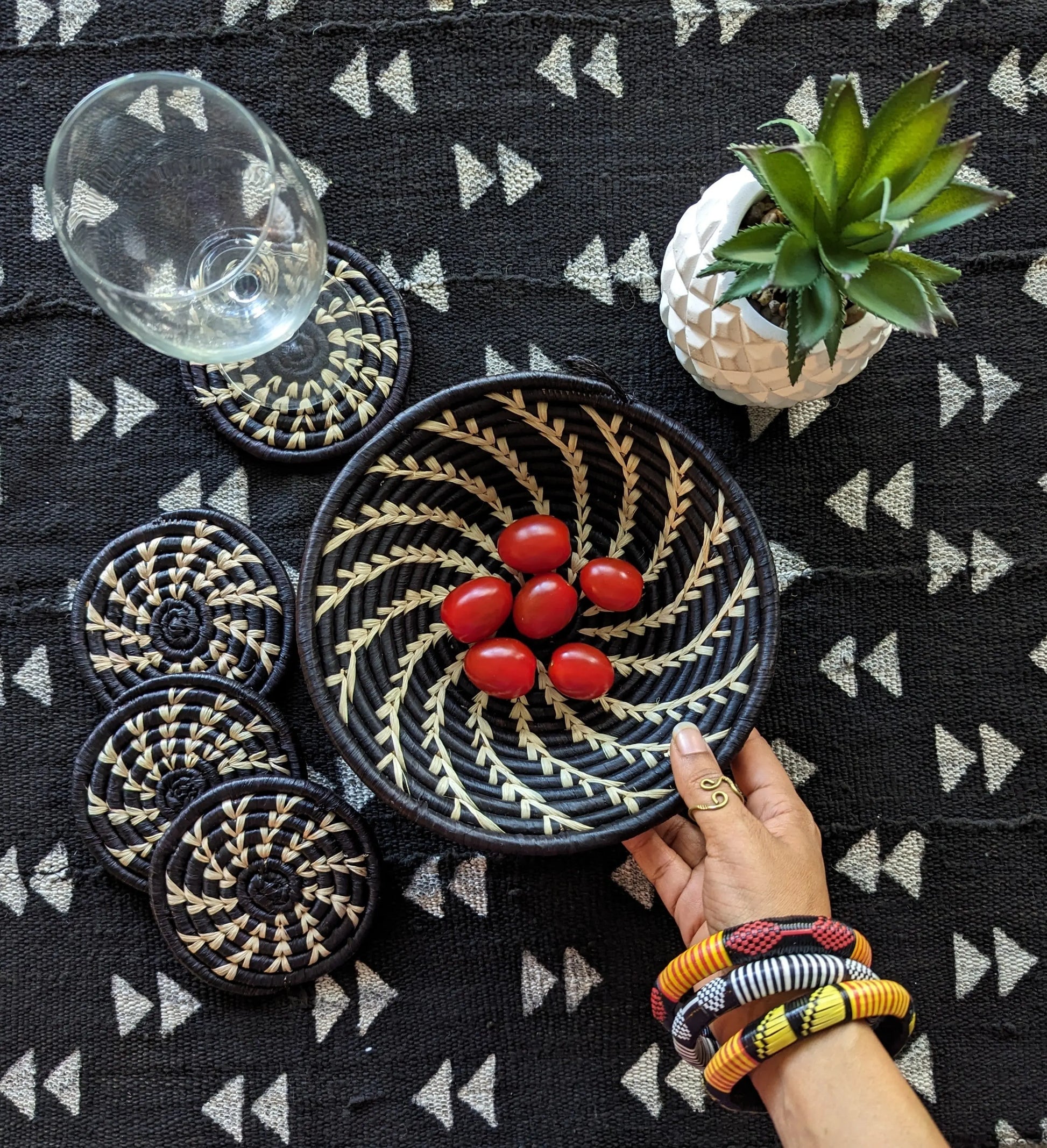 Small Black White Woven African Basket Reflektion Design