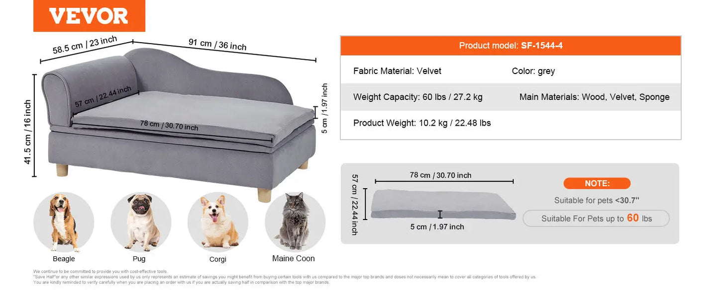 VEVOR Pet Sofa Dog Couch for Medium-Sized Dogs and Cats Soft Velvety Dog Sofa Bed for Living Room Bedroom Pet Store or Clinic Our3Designs