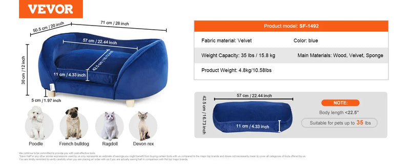 VEVOR Pet Sofa Dog Couch for Medium-Sized Dogs and Cats Soft Velvety Dog Sofa Bed for Living Room Bedroom Pet Store or Clinic Our3Designs