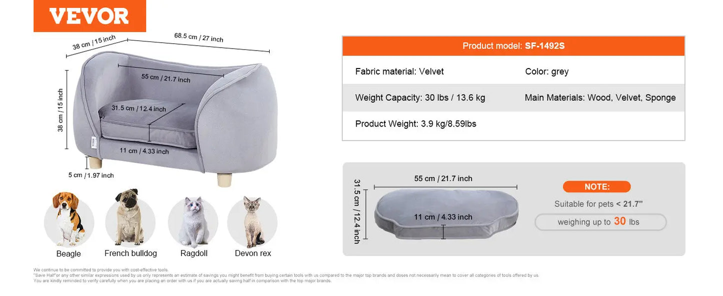 VEVOR Pet Sofa Dog Couch for Medium-Sized Dogs and Cats Soft Velvety Dog Sofa Bed for Living Room Bedroom Pet Store or Clinic Our3Designs