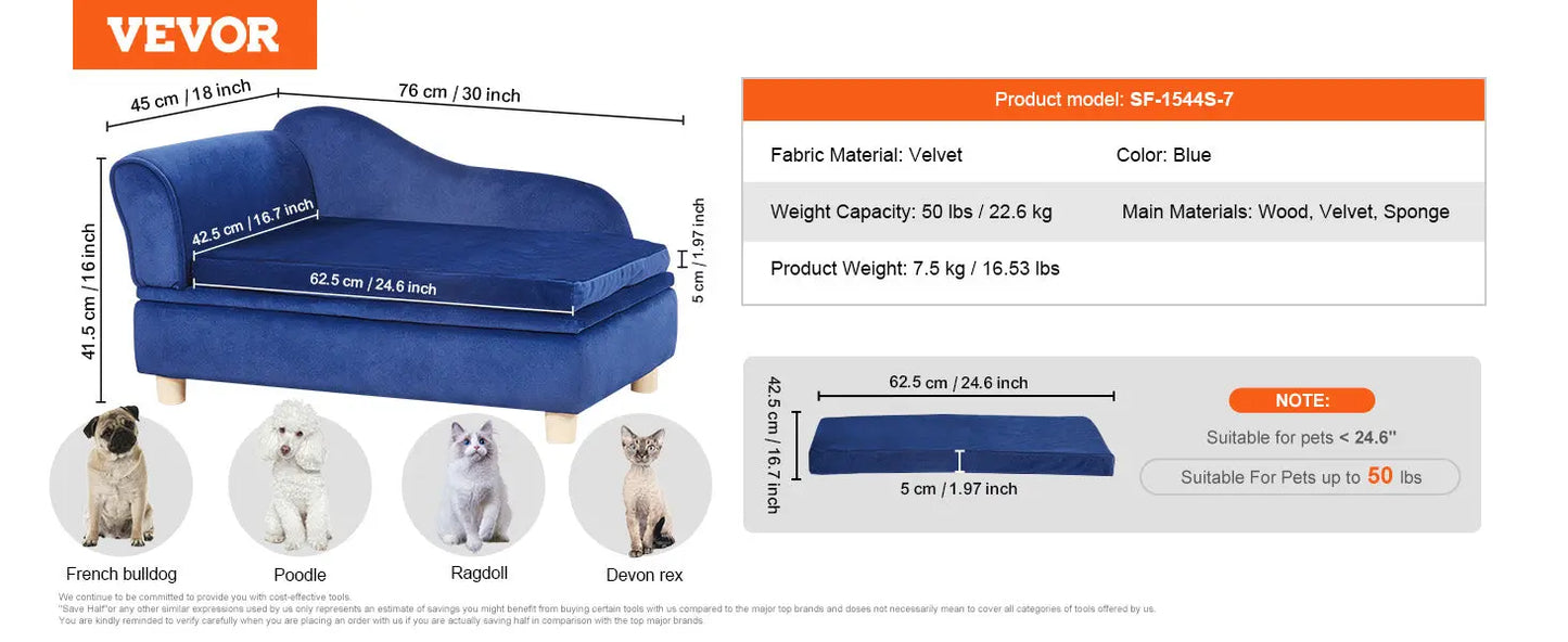 VEVOR Pet Sofa Dog Couch for Medium-Sized Dogs and Cats Soft Velvety Dog Sofa Bed for Living Room Bedroom Pet Store or Clinic Our3Designs