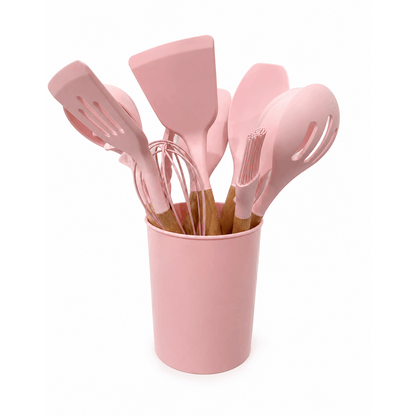 12pcs Silicone Cooking Kitchen Utensils Set with Wooden Handle