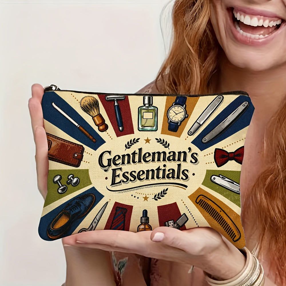 1pc Gentleman Theme Double-Sided Printed Toiletry Bag