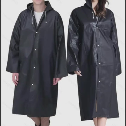 Waterproof Long Raincoat with Hood – Unisex Full-Length Rain Jacket, Lightweight Outdoor Rainwear, Black Trench Style Poncho 59”