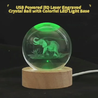 3D Elephant Crystal Ball Lamp with Color-Changing