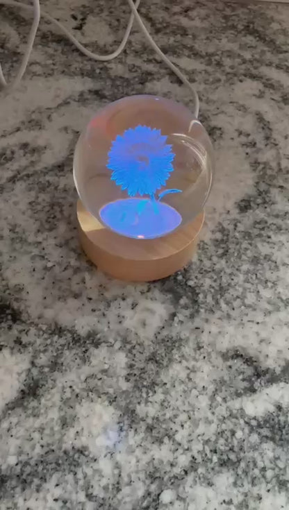 Sunflower Gift – 3D Crystal LED Mood Light – Sunflower Lamp for Her, Nature Lover Decor, Night Light for Bedroom or Desk