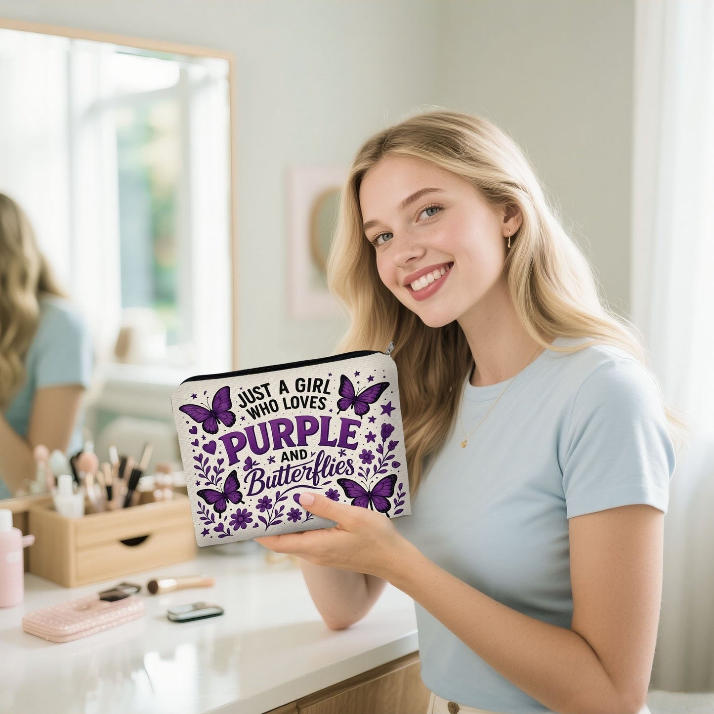 1pc Purple Makeup Bag, 8.66in*5.9in