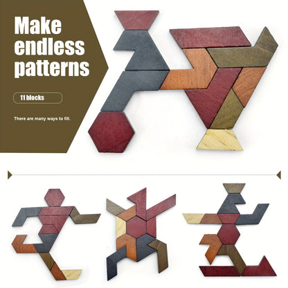 1 Set Hexagon Tangram Wooden Puzzle
