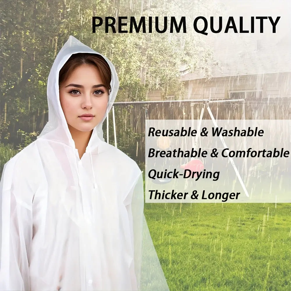 Waterproof Long Raincoat with Hood – Unisex Full-Length Rain Jacket, Lightweight Outdoor Rainwear, Black Trench Style Poncho 59”