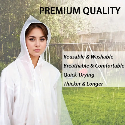 Waterproof Long Raincoat with Hood – Unisex Full-Length Rain Jacket, Lightweight Outdoor Rainwear, Black Trench Style Poncho 59”
